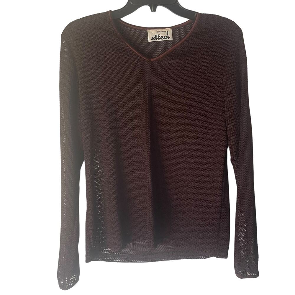 Creazioni Effeci‎ Vintage Medium Y2k Mesh Net Open Knit Brown Long Sleeve Shirt